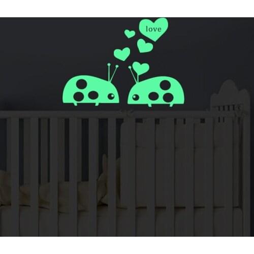 Love And Beetle Luminous Switch Wall Sticker For Kids Rooms Door Glow in the Dark Wall Decals Peel & Stick DIY PVC Art Wallpaper