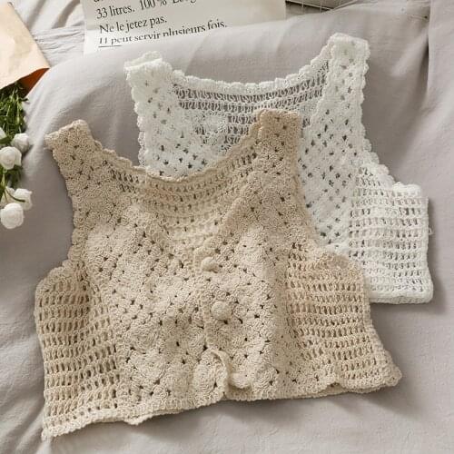 Woman knitted crop tops hollow perspective tank top solid color sexy cami sleeveless omighty slim fit camis for women 2021 hot