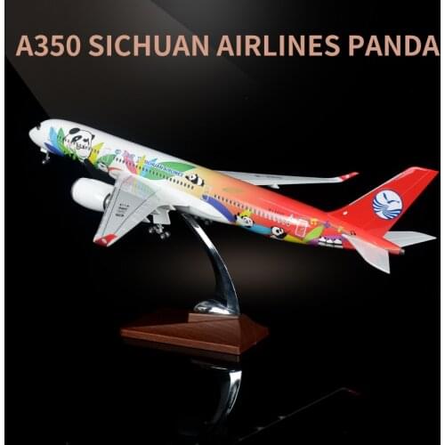1/150 Diecast Resin 47cm A350 Sichuan Airlines Panda Airline Model Standable Airplane with LED cabin lights for Collection Gift