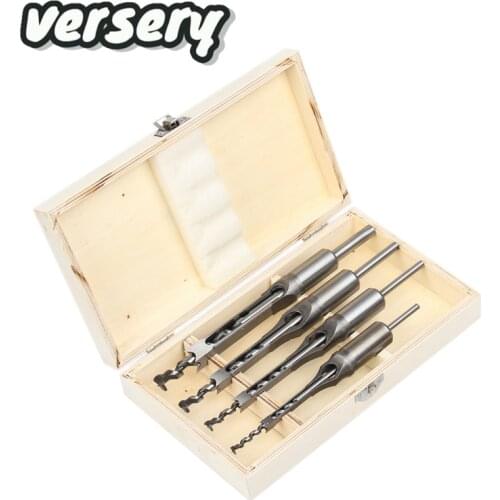 Free Shipping 4PCS 6.4/8/9.5/12.7mm Woodworking Tools Kit Set Square Auger Mortising Chisel Drill Bits Square Hole Extended saw