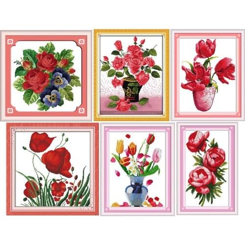 Showy flowers DIY cross stitch kits 11CT14CT printed pattern crafts DMC counted handmade sewing needlework embroidery sets decor