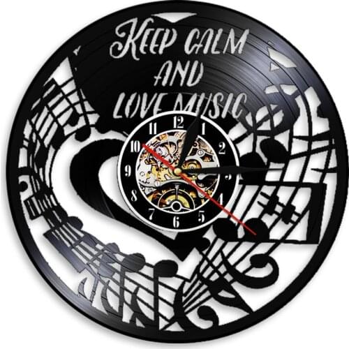 Keep Clam And Love Music Wall Clock Modern Design Musical Notes Vinyl Record Wall Watches Handmade Decoration Maison
