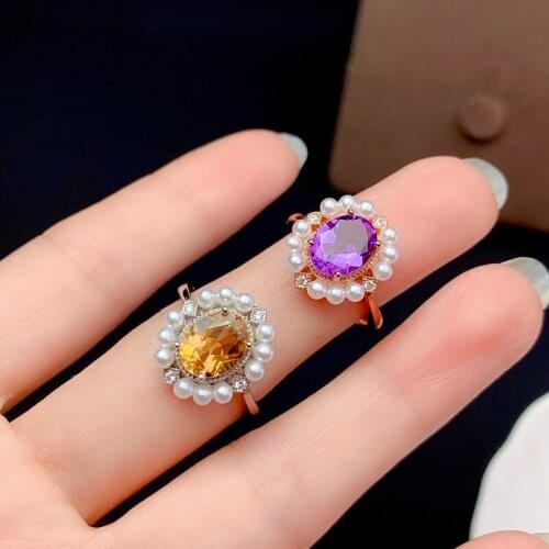 Natural Amethyst Or Citrine Ring for Women Party Fine Jewelry S925 Silver Round Cuted Gemstones Certificate Gifts Top Quality
