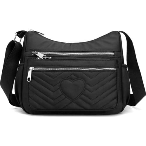 New Fashion Nylon Waterproof Crossbody Bags Love Embroidery Thread Solid Color High Capacity Multi Pocket Shoulder Handbags