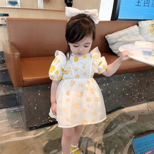 2021 New Girls Dress Summer Birthday Girl Baby Princess Mesh Lace Flowers Printing Dresses