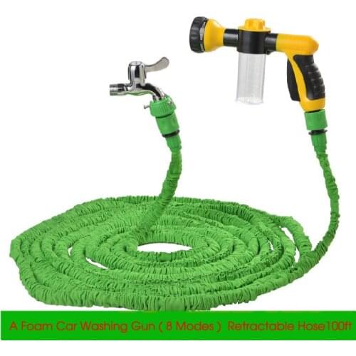 Upgraded Foam Car Washer Car Cleaning Gun Expandable 100ft Retractable Garden Hose Reels Water Pressure Gun 8 Modes Nozzle Gun