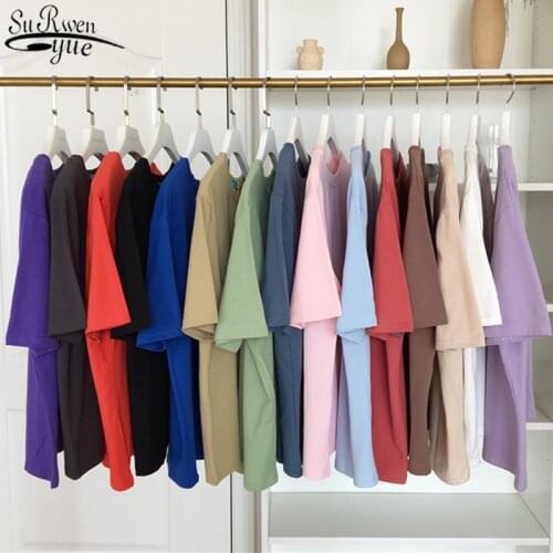 Casual 2021 Solid Summer Short Sleeve Tops Blouses Camisetas Feminina Simple Ladies O-neck Harajuku S-XL Womens Clothing 8554 50