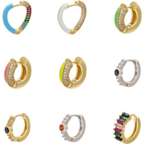 HECHENG 1pc colorful earring wholesale CZ small hoop earring heart round earring for women jewelry VE241