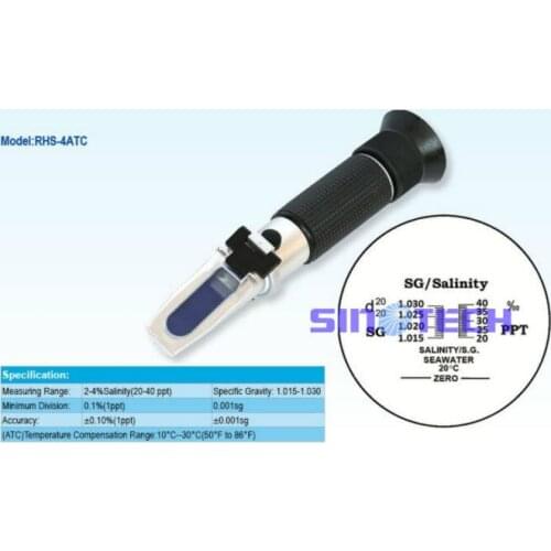 Free shipping Hand held Salinity 2-4% (1.015-1.030sg) Refractometer aquarium refractometersRHS-4ATC