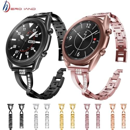Crystal diamond Watch Strap for Samsung Galaxy Watch 3 45mm 41mm stainless steel bracelet metal band For Amazfit Bip GTS Correa