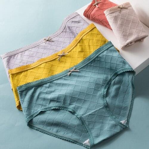 Roseheart Women Fashion Purple Green Cotton Mid Waist Panties Seamless Underwear Lingerie Bow Briefs M L XL Plus Size Underpants