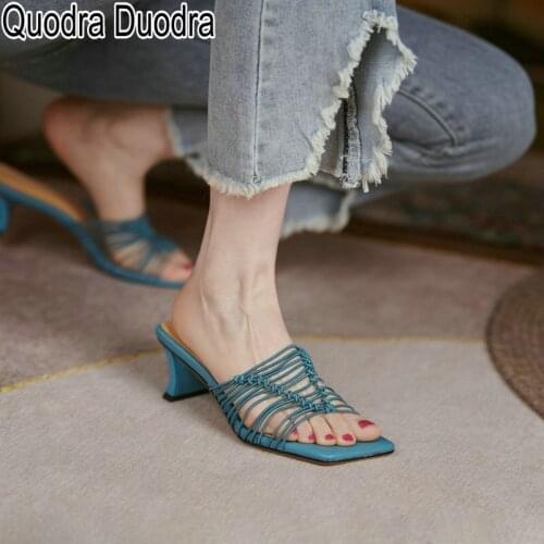 New summer Sandals women shoes open toe thick high heels mules Ladies Female fashion casual Hollow out solid Big Size 34 39