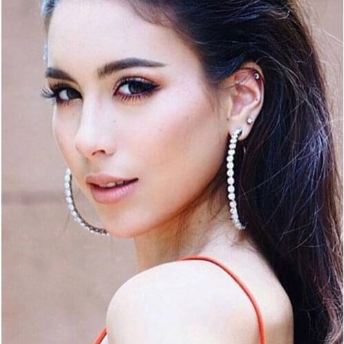 6CM C Earrings Women Crystal Round Large Shining Rhinestone Charm Classic Jewellery Golden Gun black Fashion Gift