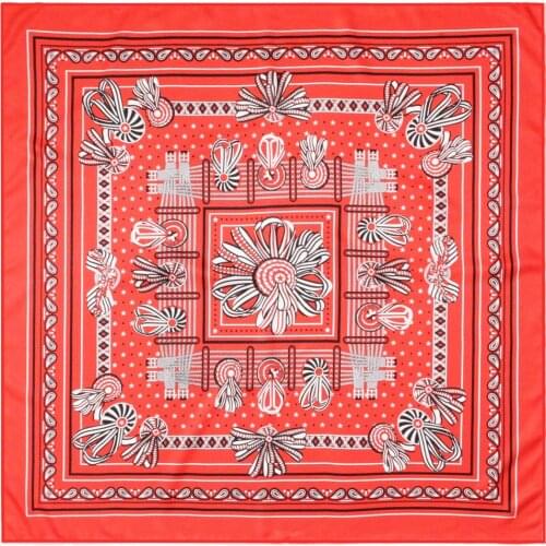 POBING Manual Hand Rolled Twill Silk Scarf Women Medal Print Square Scarves Echarpes Foulards Femme Wrap Bandana Hijab 90CM