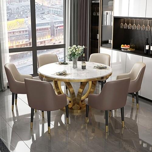 Dining table light luxury modern minimalist household small apartment turntable round rock slab marble high-end large round