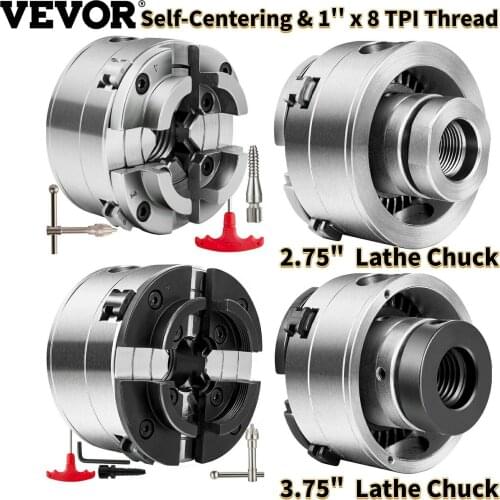 VEVOR 2.75in 3.75in Lathe Chuck W/ Wrench Screw for Wood Metal Lathe Drilling Milling Machine Self-Centering 1in x 8TPI Thread