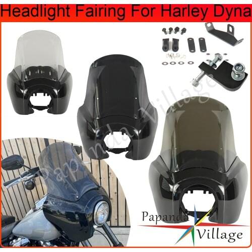 Universal 5.75" Headlight Fairing Windshield w/Mount Kit Front Light Mask For Harley Bobber Street Bob Low Rider Touring Dyna