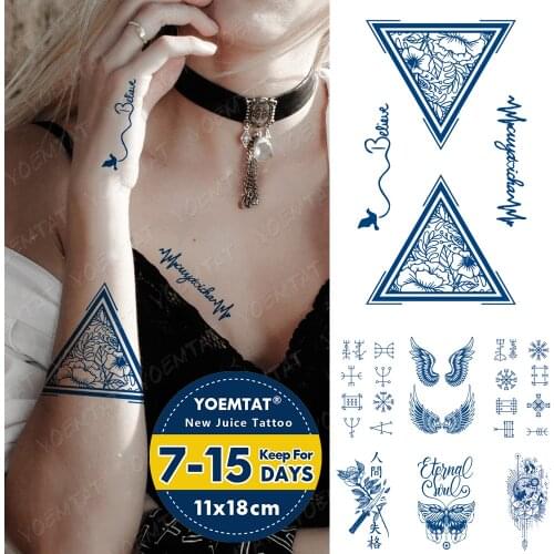 Juice Lasting Waterproof Temporary Tattoo Sticker Triangle Flower Angel Wing Letter Flash Tattoos Totem Body Art Fake Tatto Male