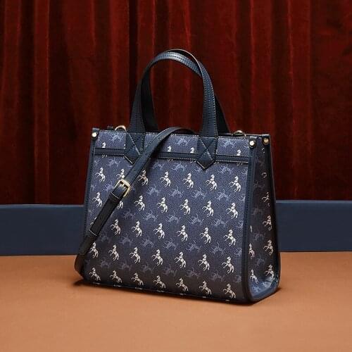 Thousand Horses Pattern Women Casual Handbags 2020 New Fashion Shoulder Messenger Totes Genuine Leather Purse and Handbag Bolso