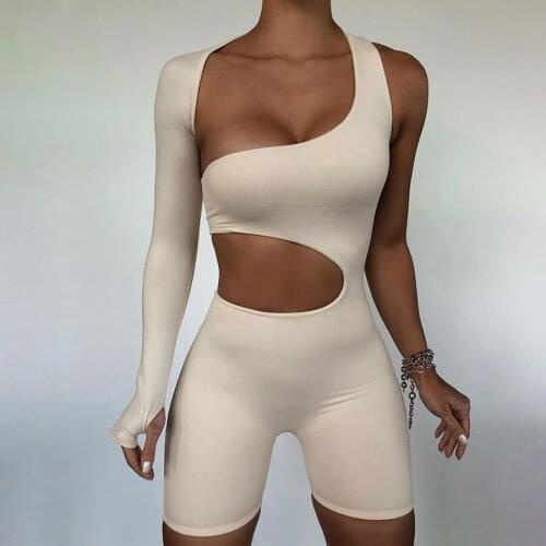 Molly Asymmetrical Solid Women Rompers Basic Long Sleeve Casual Sportswear Streetwear Female Elastic High Waist Jumpsuits
