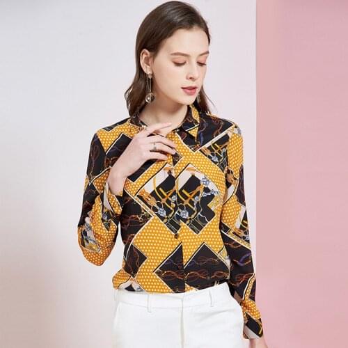 Womens Blouses and Tops Silk black golden Floral Printed Office Formal Casual Shirts Plus Large Size Spring Summer Haut Femme