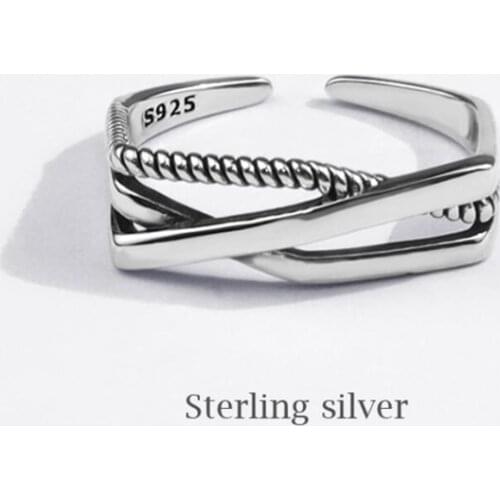 Sole Memory Retro Geometric Openwork 925 Sterling Silver Female Resizable Opening Rings SRI719