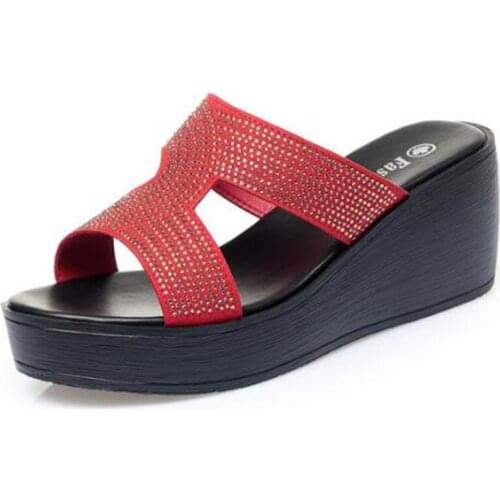 2021 Summer High-quality Microfiber Rhinestones Slippers Fashion Sandals Platform Wedge Heighten Slippers Women Sandal Shoes