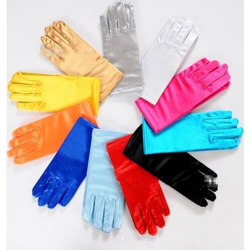 Colorful Satin Short Finger Gloves Women Lady Bridal Gloves Wedding Dance Show Party Halloween Christmas