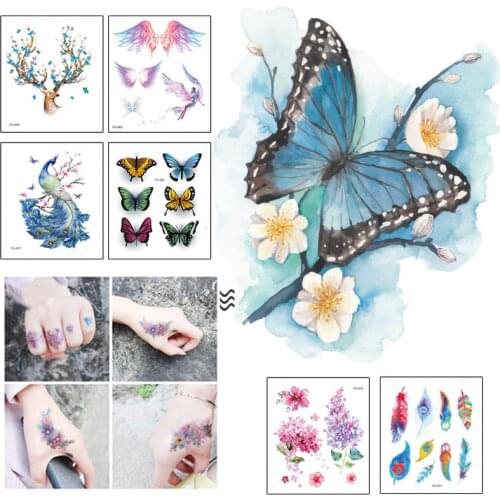 Women Flowers Temporary Tattoo Stickers Waterproof Arm Body Art Sticker Disposable Butterfly Tatouage Temporaire