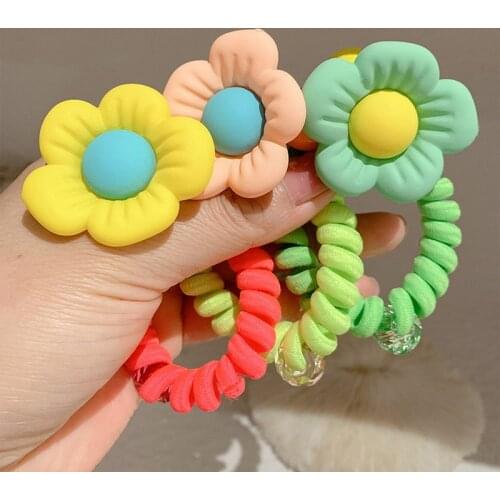 Women Phone Cord Hair Ties Elastic Rubber Bands Bow Girl Scrunchies Flower Colorful Korean Summer Head Accessories Wholesale