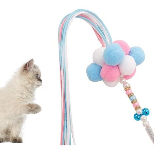 1pc Plush Cat Wand Toy Interactive Tassel Cat Teaser Bead Decor Kitten Play Wand With Bell Pet Supplies Pet Accessories