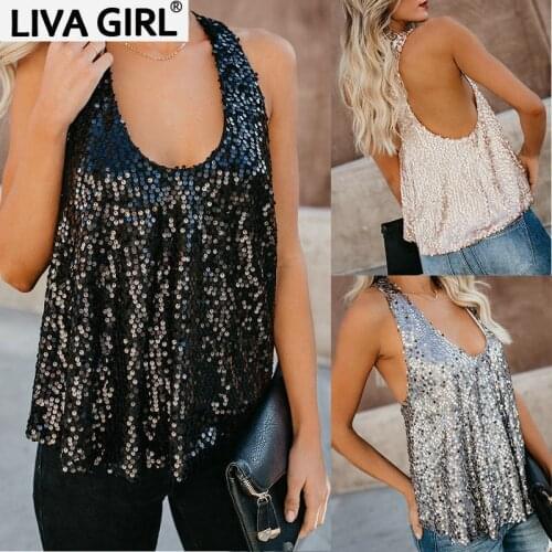 2019 explosion models hot sexy sequined vest halter shirt women