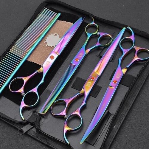 7inch Pet Grooming Scissors 7pc/set Hair Curved Thinning Scissors Straight Cut Teeth Fish Bone Scissor Professional Pets Product