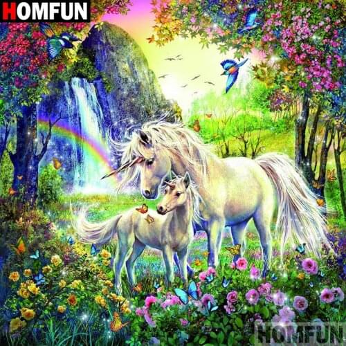 HOMFUN Diamond Painting Cross Stitch "Unicorn flower" Full Square Round Diy 5d Diamond Embroidery Picture Rhinestone Art A27342