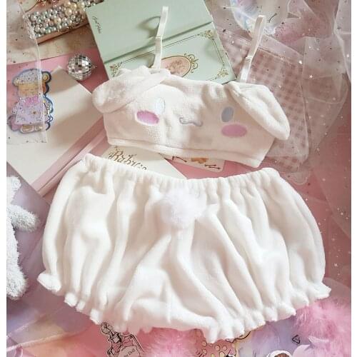 Black maid bowknot underwear no steel ring milk silk bra set thong girls lingerie briefs cute plush dog tube top bra set