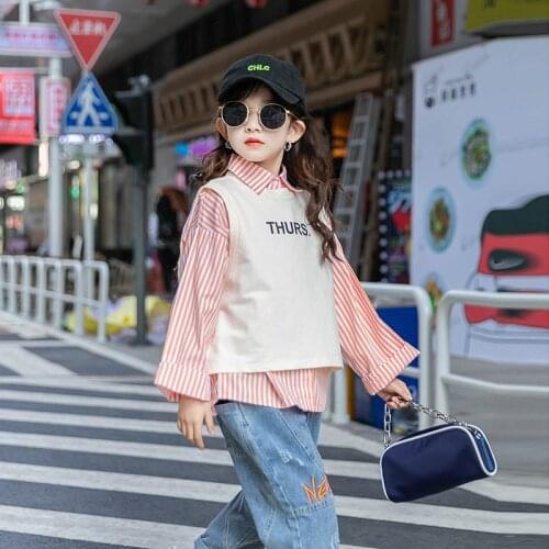 Kids Girls Long sleeve Shirt Suit 8 10 years 2021 Spring Teen Girls Tops