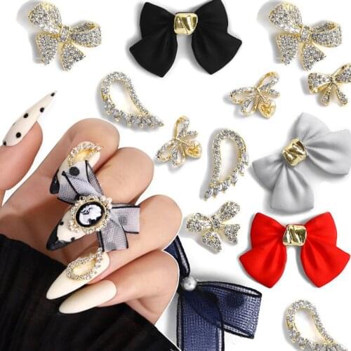 Nail Art Bowknot Lace Crystal Jewelry Frosted Alloy Three-dimensional Fashion Finished Ribbon Jewelry DIY Nail Decoration TSLM1