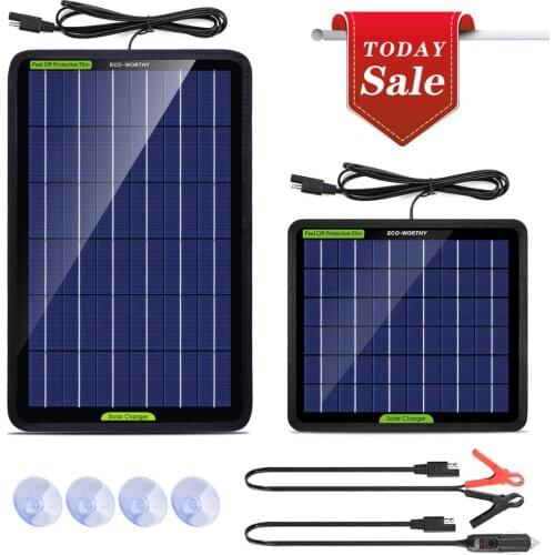 ECO-WORTHY 12V 5W10W Watt Portable Solar Panel Trickle Charger Battery Maintain With Alligator Clip For Vehicle RV Boat