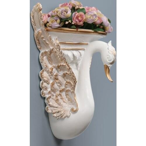 EUROPE HOME WALL HANGING RESIN SWAN VASE CRAFT DECORATION WALL FLOWER SPOT LIVINGROOM TV BACKGROUND MURAL WALL STEREO 3D PENDANT