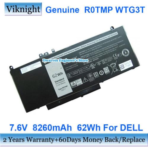 Genuine laptop battery 6MT4T for Dell Latitude E5450 E5570 E5550 R0TMP WTG3T 8260mAh 62Wh 7.6V li-ion battery
