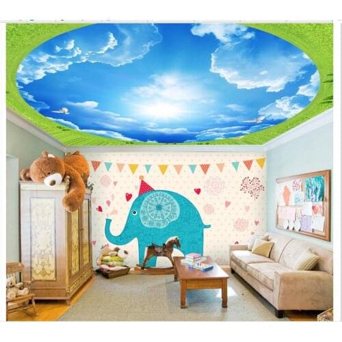 Blue sky, green grass pigeon sky ceiling 3d wallpaper modern for living room murals Wall Decoration