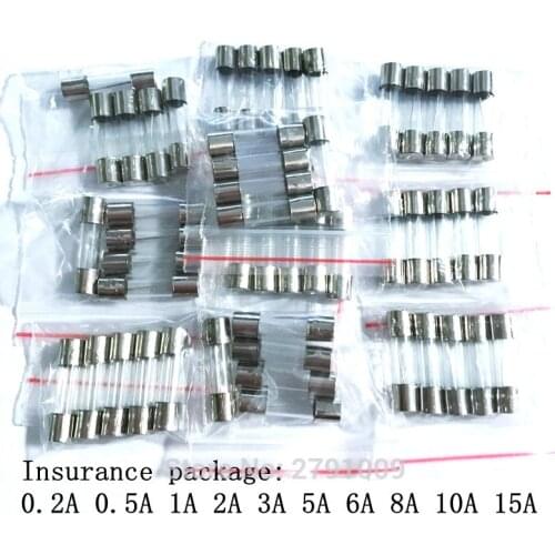 50PCS/LOT 10 Kinds 5x20mm Fast Glass Fuse Kit In Package 0.2A 0.5A 1A 2A 3A 5A 6A 8A 10A 15A /250V 5*20 Insurance Tube Package