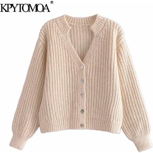 KPYTOMOA Women 2021 Fashion Loose Fitting Knitted Cardigan Sweater Vintage Long Sleeve Button-up Female Outerwear Chic Tops
