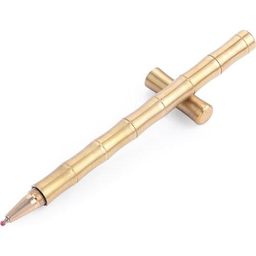 Creative Bamboo Brass Handmade Ballpoint Pen Pure Copper Outdoor Tactical EDC Tool Pens Multi-functional Ballpen Stationery