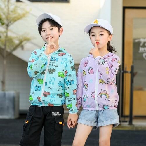 Fashion Children Girls Boys Clothes Cool Toddler Kids Coat Summer Sunscreen Thin Jackets Printing Hooded Outerwear Zipper Coats