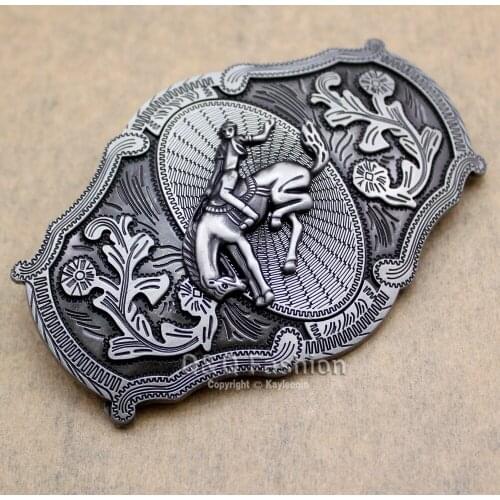 Men Cowboy Bucking Bronco Horse Rider Brocade Western Silver Plated Rodeo Belt Buckle Exchange Men Clothes New Dropshipping