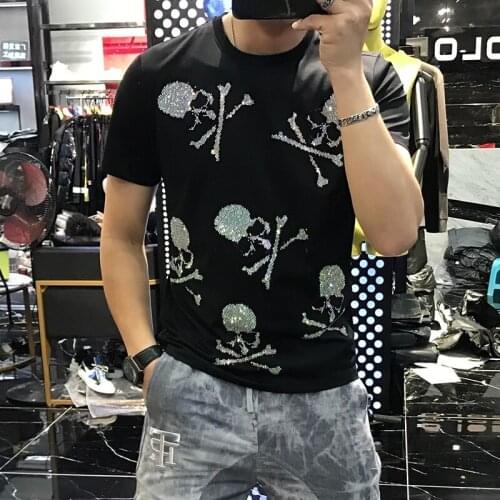 Youth Popular Summer Mens 3D Diamond Skull Breathable Exclusive Custom Extra Comfortable Leisure Large Short Sleeves