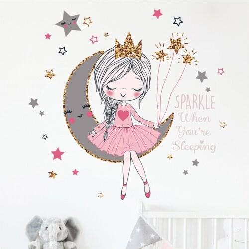 Princess on the moon wall sticker Girls room decor beautiful Cartoons stickers A beautiful wall art wall decal for your home