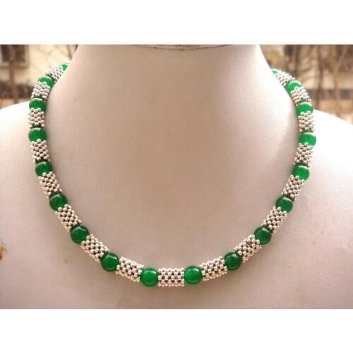 Fancy tibet 8/10mm green agates necklace