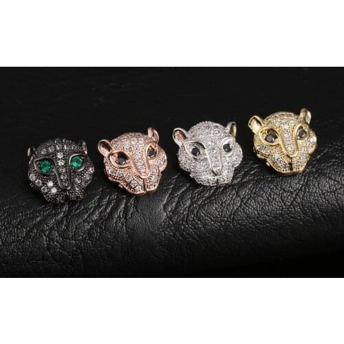 KANGKANG 2019 Charm Trend Micro Pave Zircon Leopard head DIY Bracelet Copper Brass Jewelry Woman&man DIY Charm Bracelets